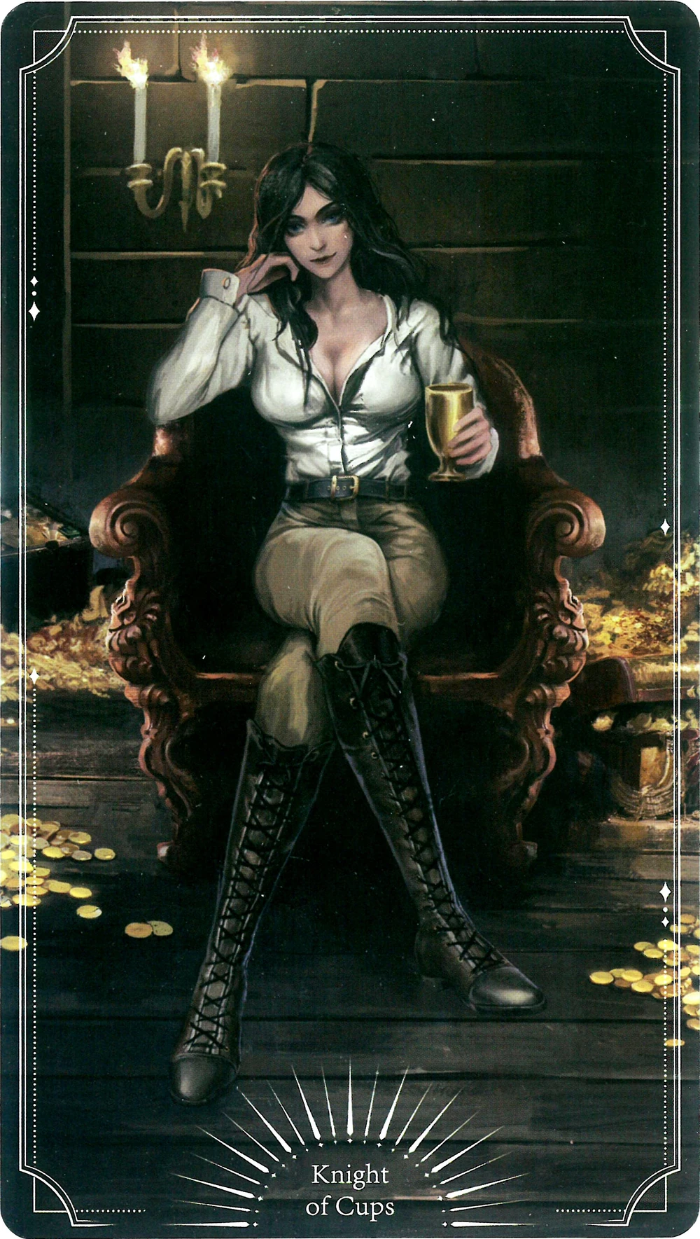 **Tracy sitting in her Captain_s room on her ship, the Ailment.**