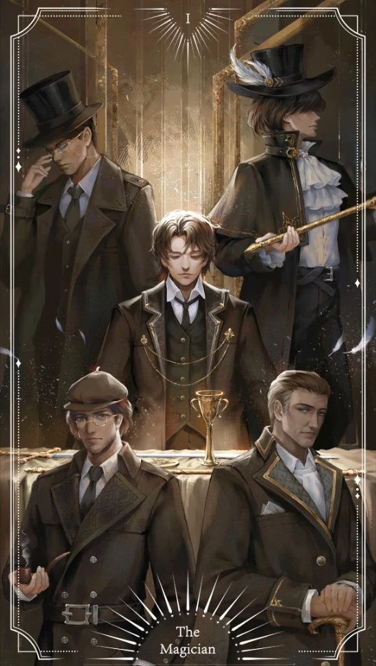 **All of Klein Moretti's identities Klein, Gehrman, Merlin, Sherlock and Dwayne.**